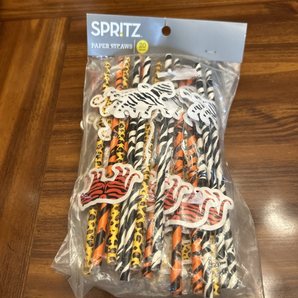 Spritz 60 Paper Cheetah Tiger Zebra Zoo Straws 2016‎ Birthday